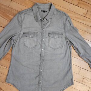 Tahari Light Gray Long Sleeve Button Front Shirt Large Cotton Stretch